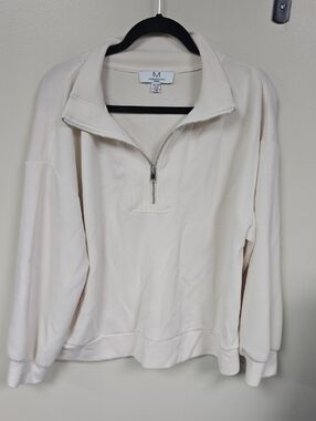 Magaschoni Ivory Half-Zip Pullover Hoodie